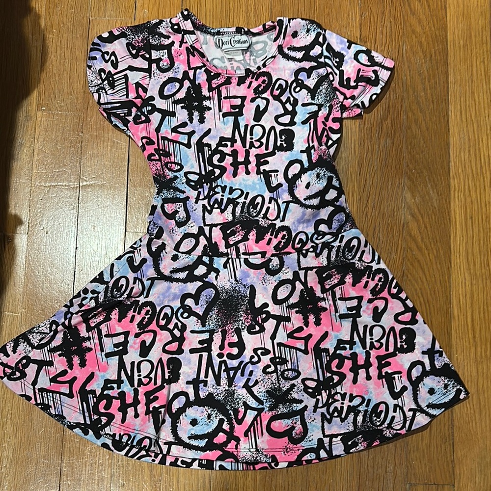 Black and Pink Fit and Flare Casual Dress with Flutter Sleeves